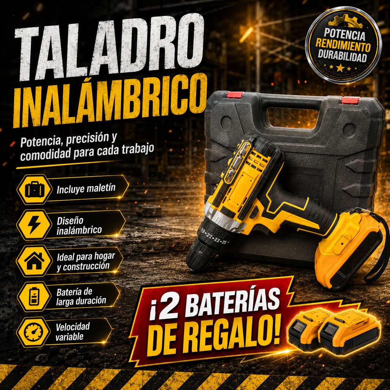 🛠️ Taladro Inalambrico 2 Baterias,  Con Accesorios.